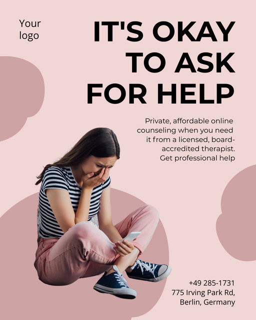 Psychological Help Services with Crying Young Woman Poster 16x20in Design Template