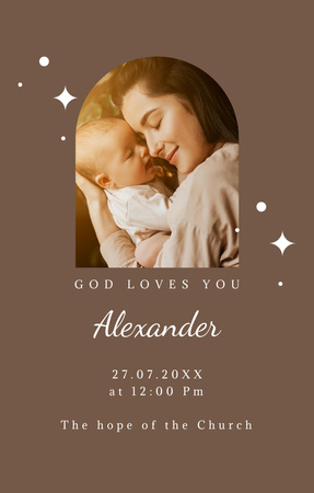Baptism Announcement with Mother holding Child Invitation 4.6x7.2in Modelo de Design