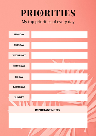 Everyday priorities list pink Schedule Planner Design Template