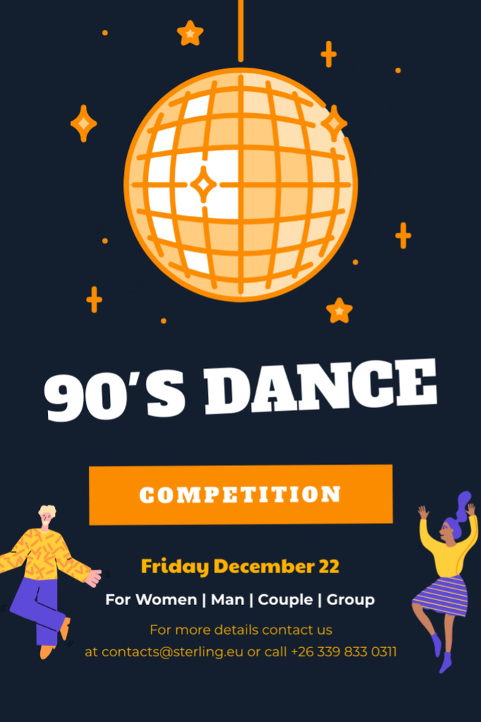 Dynamic 90's Dance Competition Announcement With Illustration Flyer 4x6in Πρότυπο σχεδίασης