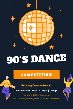 Dynamic 90's Dance Competition Announcement With Illustration Flyer 4x6in Design Template
