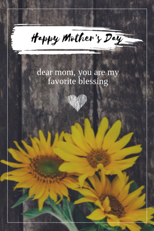 Happy Mother's Day Greeting With Sunflowers Postcard 4x6in Vertical Design Template