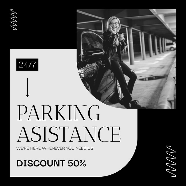 Young Woman near Car in Parking Lot Instagram Design Template