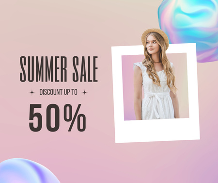 Summer Sale Ad with Woman in Light Outfit Facebook tervezősablon