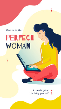 Woman working on laptop Instagram Story Design Template