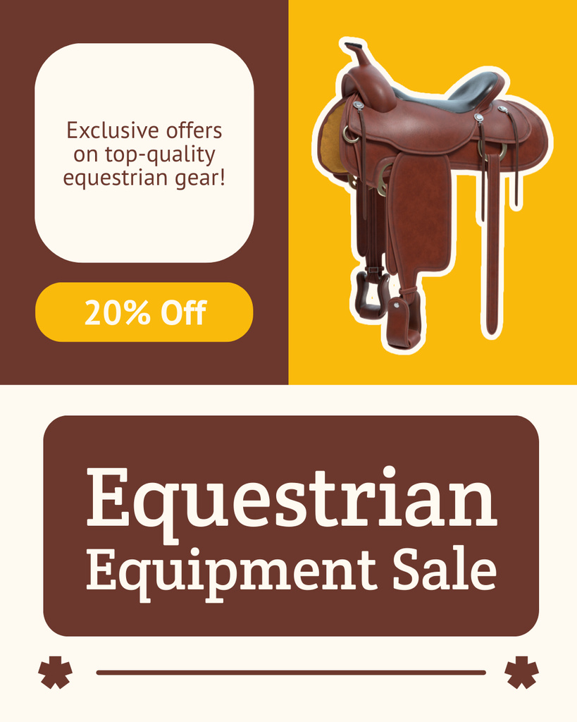 Equestrian Gear Sale Offer With Leather Saddle Instagram Post Vertical Modelo de Design
