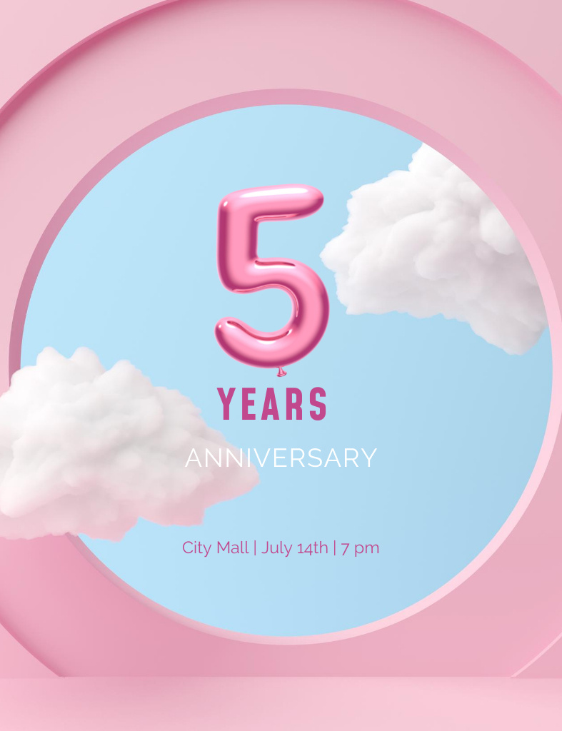 Five Years Anniversary Celebration Announcement Invitation 13.9x10.7cm Design Template