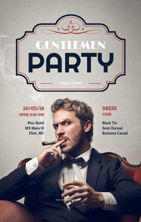 Gentlemen party invitation with Stylish Man Invitation 4.6x7.2in Design Template
