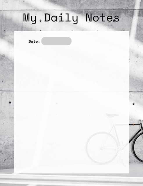 Black and White Personal Planner with Bicycle Notepad 107x139mm tervezősablon