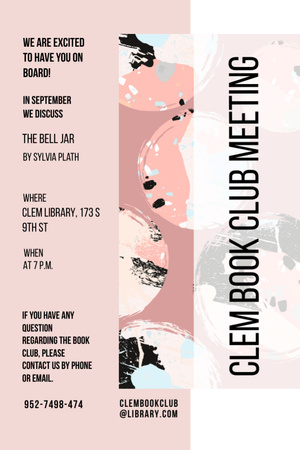 Szablon projektu Book club meeting on paint blots Invitation 6x9in