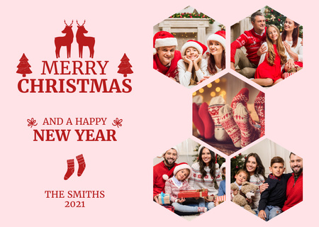 Family celebrating Christmas Holiday Card Design Template