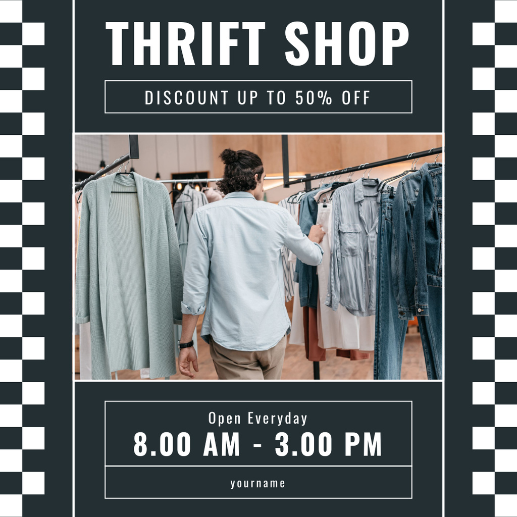 Plantilla de diseño de Thrift shop clothes rows Instagram AD 