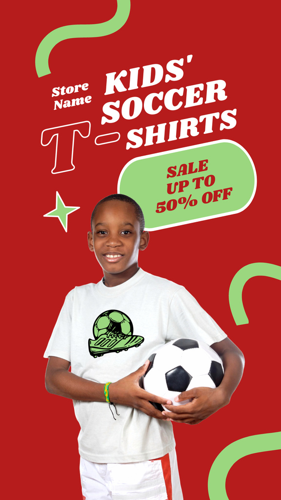 Plantilla de diseño de Kids' Soccer T-Shirts Sale Offer Instagram Story 