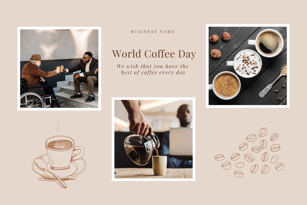 Cheerful Greetings on World Coffee Day With Espresso Mood Boardデザインテンプレート