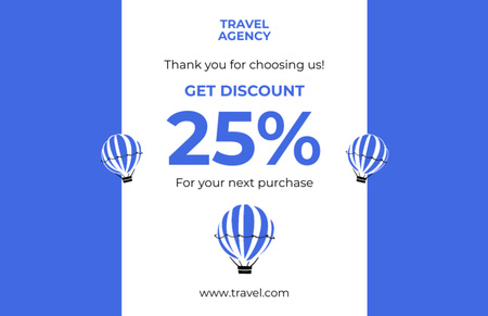 Designvorlage Travel Agency Discount Offer on Simple Blue and White Layout für Thank You Card 5.5x8.5in