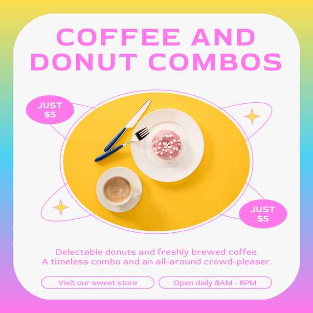 Offer of Coffee and Doughnut Combos Instagram Tasarım Şablonu
