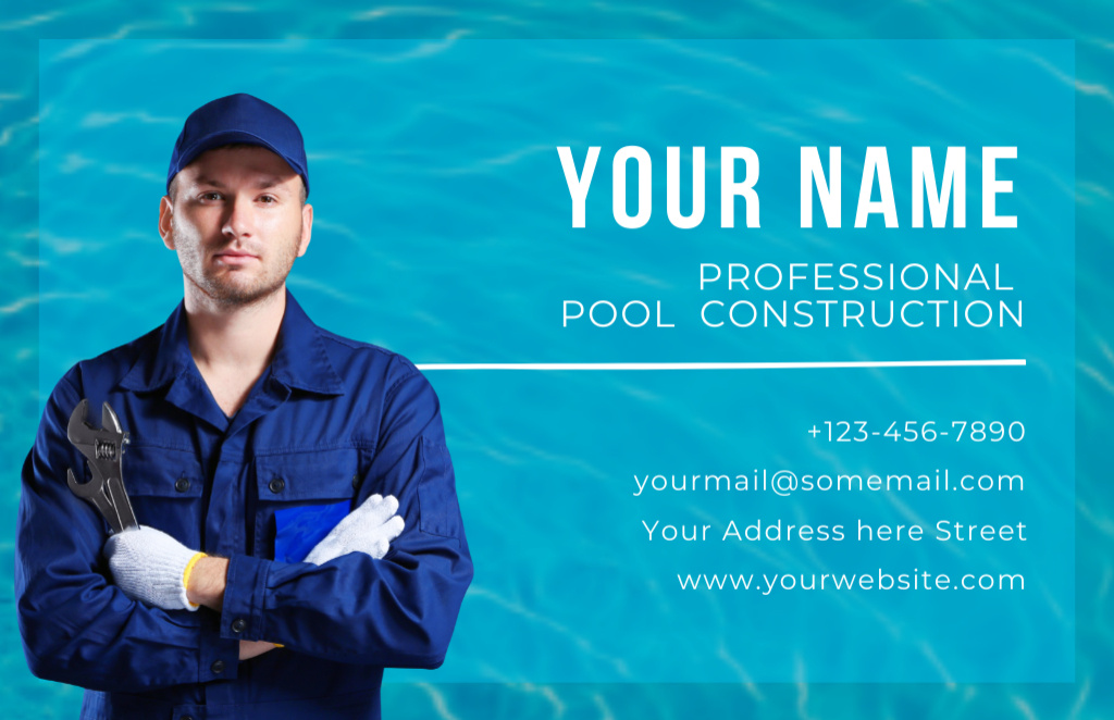 Premium Pool Construction Services Offer Business Card 85x55mm Tasarım Şablonu