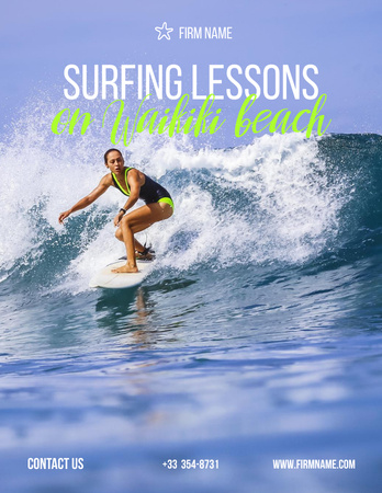 Surfing Lessons Ad Poster 8.5x11in Tasarım Şablonu