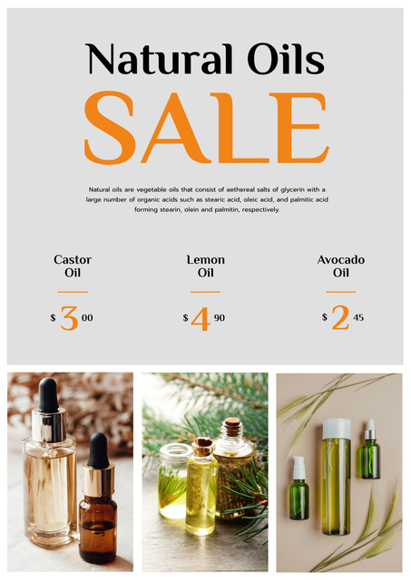 Beauty Products Sale with Natural Oil in Bottles Poster Design Template