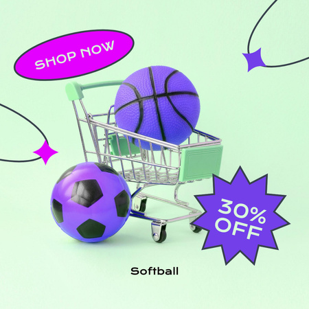 Sport Equipment Offer with Purple Balls Instagram Design Template