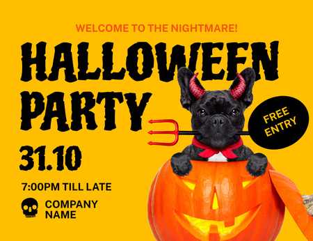 Designvorlage Fesselnde Halloween-Party mit Hund für Invitation 13.9x10.7cm Horizontal