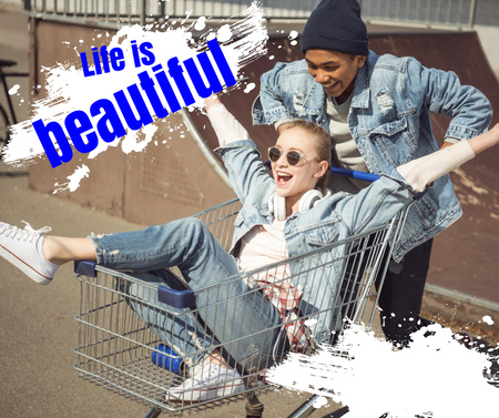 Designvorlage Funny Girl in Shopping Cart für Facebook