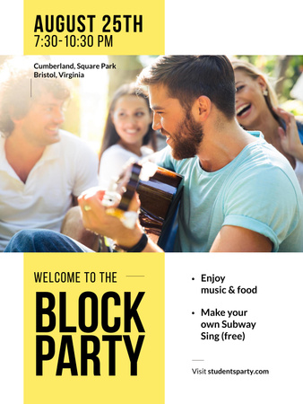 Friends at Block Party with Guitar Poster 36x48in Modelo de Design