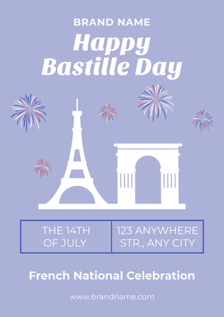 Happy Bastille Day Сelebration Poster Design Template