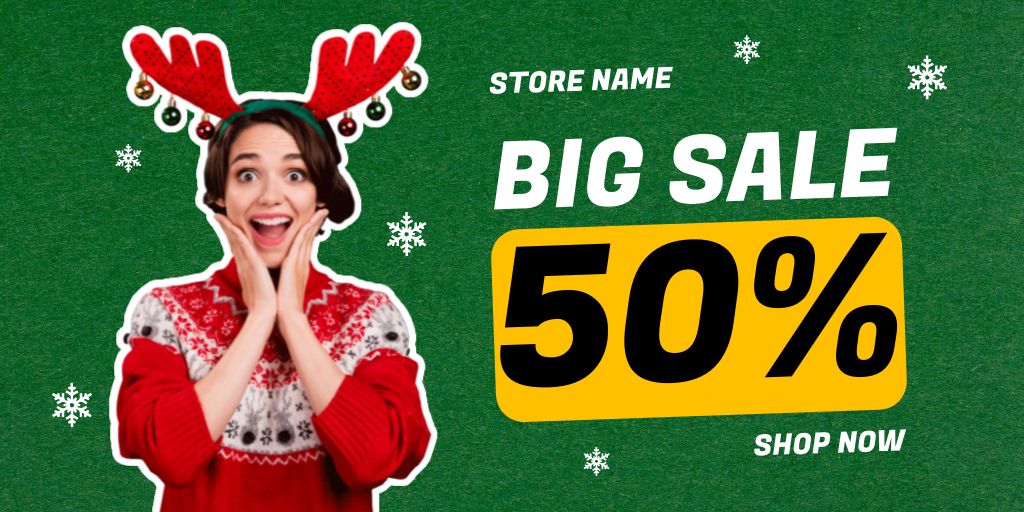 Astonished Woman for Christmas Sale Offer Twitter Design Template