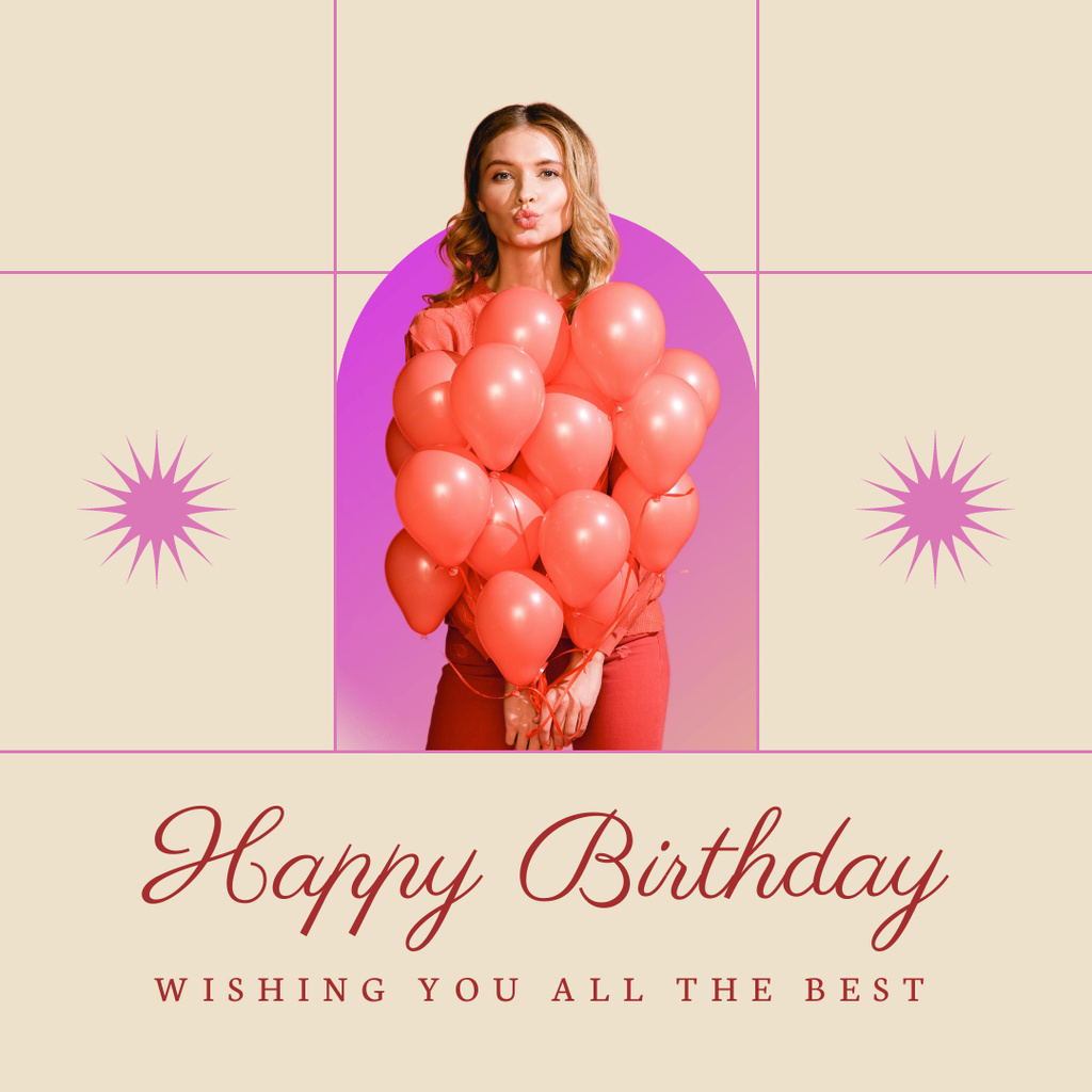 Beautiful Woman with Many Balloons on her Birthday Instagram – шаблон для дизайна