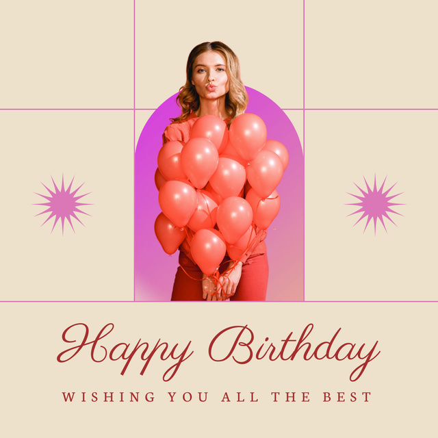 Beautiful Woman with Many Balloons on her Birthday Instagram Šablona návrhu