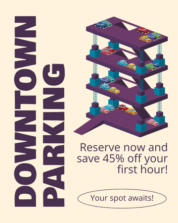 Reserve Parking in City with Discount Instagram Post Vertical Design Template