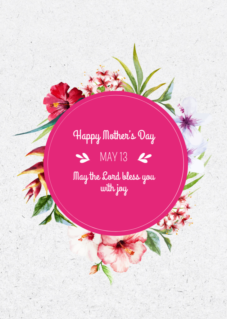 Plantilla de diseño de Mother's Day Greeting On Floral Circle on White Postcard 5x7in Vertical 