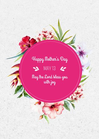 Mother's Day Greeting On Floral Circle on White Postcard 5x7in Vertical Design Template
