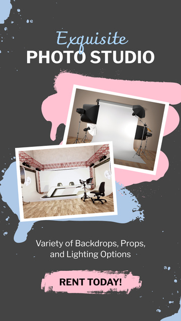 Well-Equipped Photo Studio Rent Offer For Professional Instagram Video Story Modelo de Design
