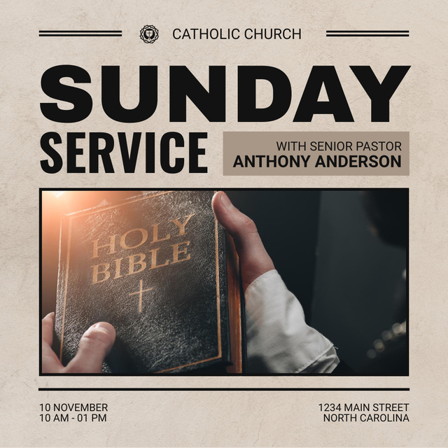 Sunday Service Announcement with Holy Bible Instagram Modelo de Design