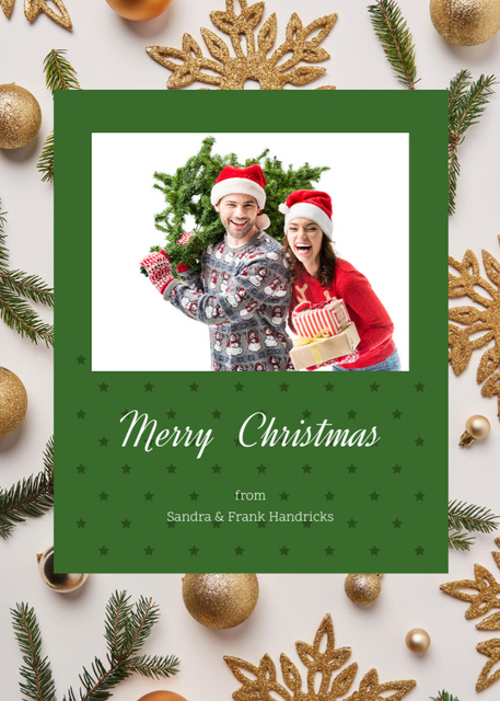 Plantilla de diseño de Personal Christmas Cheers from Couple With Fir Tree Postcard 5x7in Vertical 
