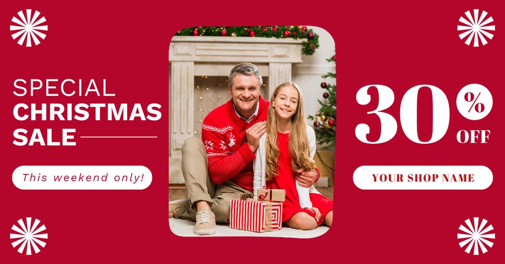 Christmas Sale for Family and Kids Red Facebook AD Tasarım Şablonu
