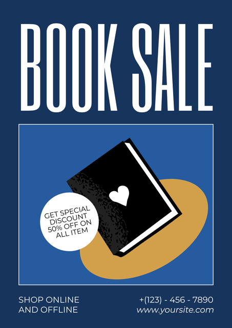 Book Special Sale Announcement with Cute Heart Poster Design Template