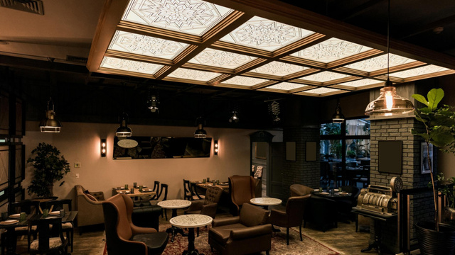 Authentic Design of Cafe lounge Zoom Background Modelo de Design