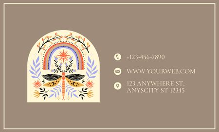 Ontwerpsjabloon van Business Card 91x55mm van Colorful Dragonfly And FLorals With Tattoo Studio Offer
