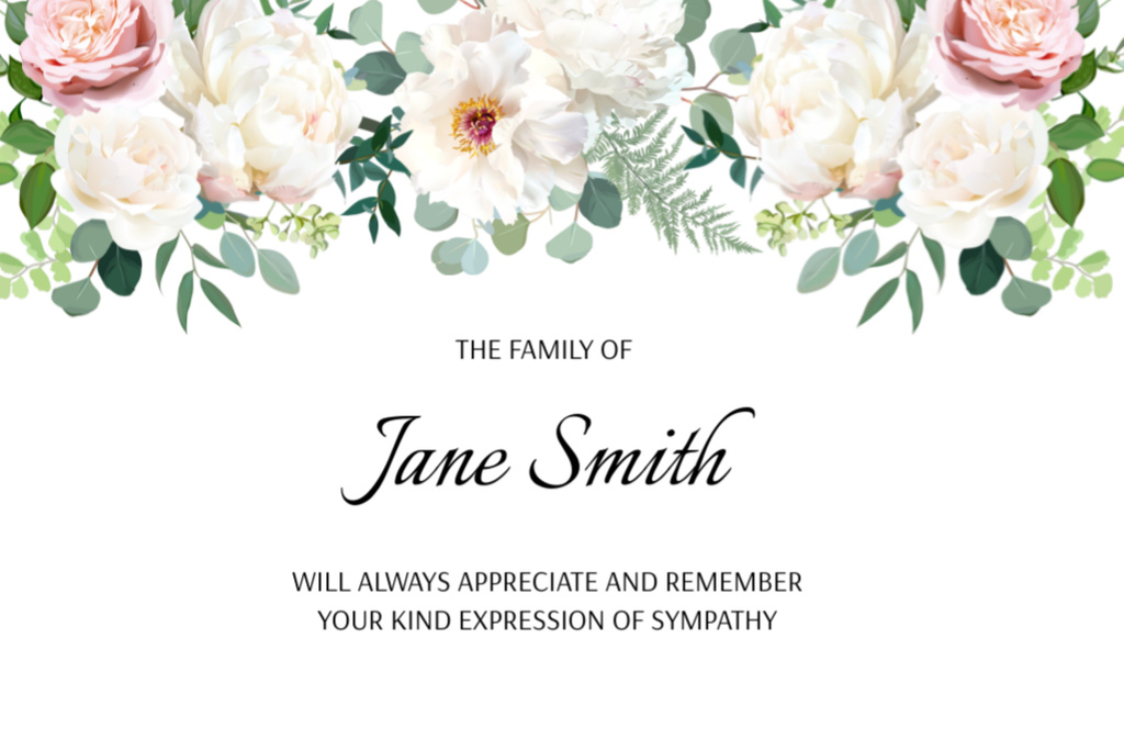 Modèle de visuel Sympathy Phrase with Watercolor Flowers on White - Postcard 4x6in