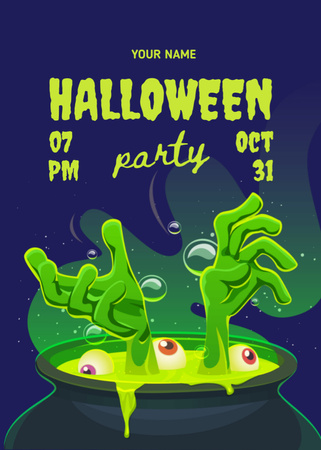 Platilla de diseño Halloween Party Announcement with Potion in Cauldron Flayer