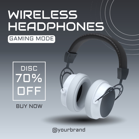 Offer Discount on Gray Gaming Headphones Instagram AD Design Template