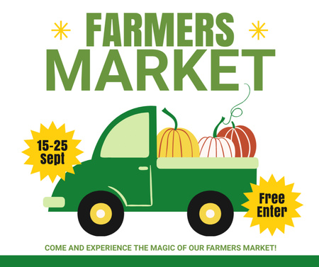 Farmer's Market Advertisement with Cute Green Truck Facebook Design Template