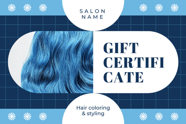 Beauty Salon Services with Woman with Bright Blue Hair Gift Certificate Design Template