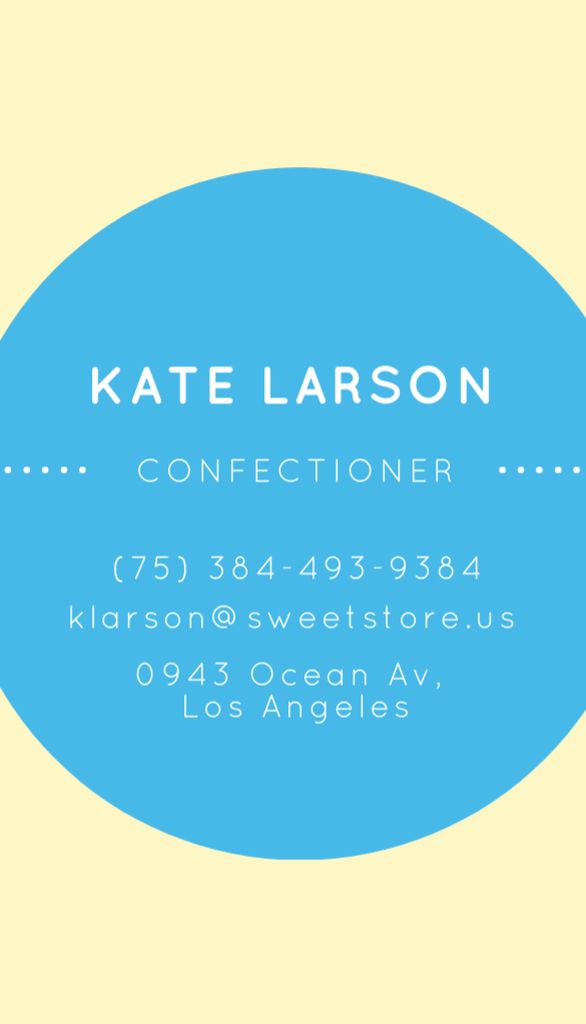 Confectioner Contacts with Circle Frame in Blue Business Card US Vertical Design Template