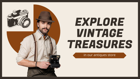 Explore Vintage Treasures with Young Man in Hat Youtube Thumbnail Design Template
