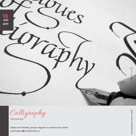 Ontwerpsjabloon van Instagram van Uitnodiging voor kalligrafie workshop