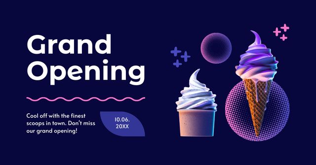 Ontwerpsjabloon van Facebook AD van Sweet Ice Cream Due To Grand Opening Event